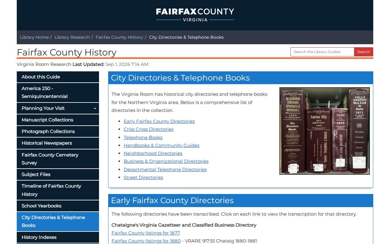 West Falls Church city directory holdings for Falls Church criss-cross and telephone volumes