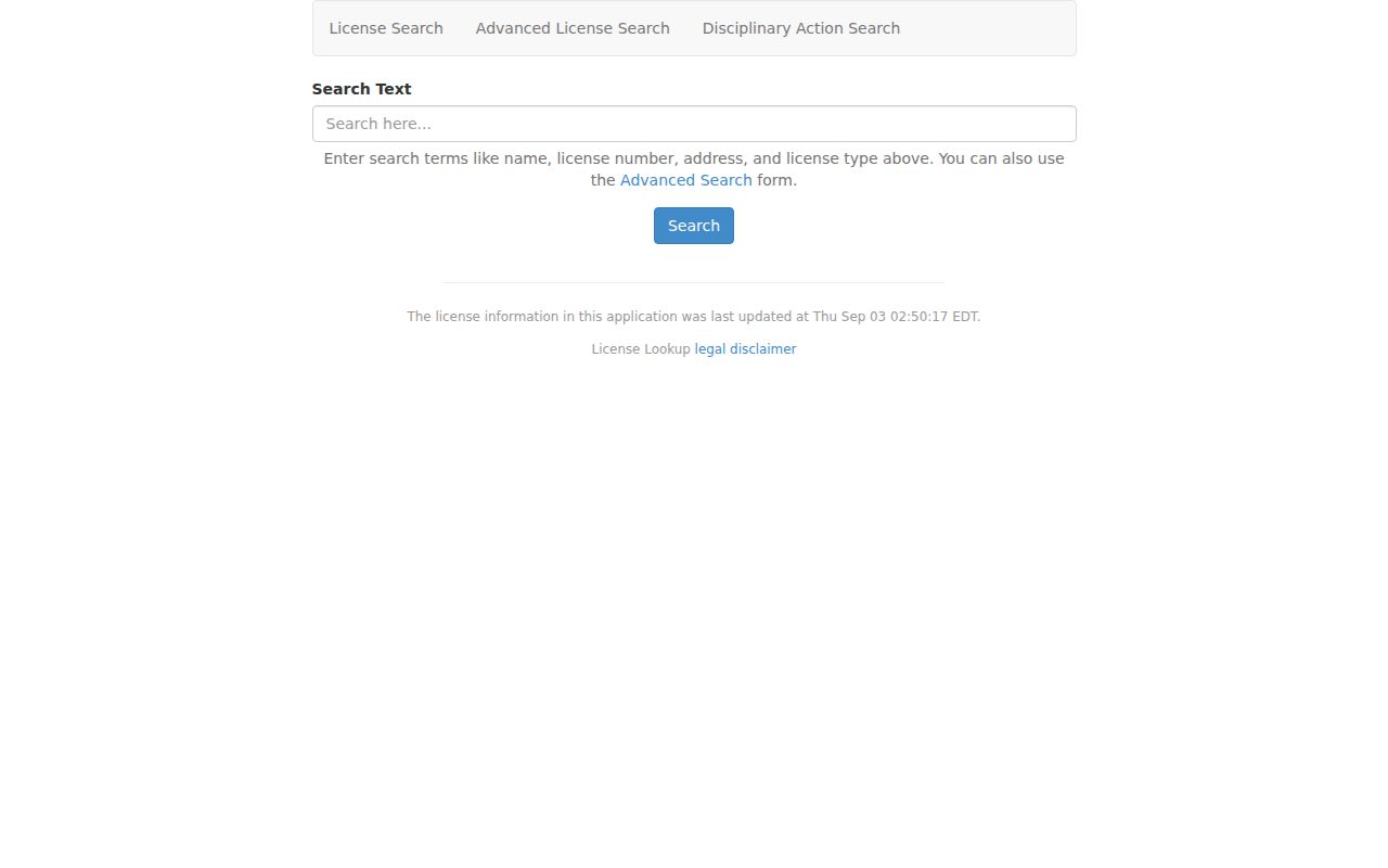 West Falls Church resident search screen for Virginia DPOR License Lookup