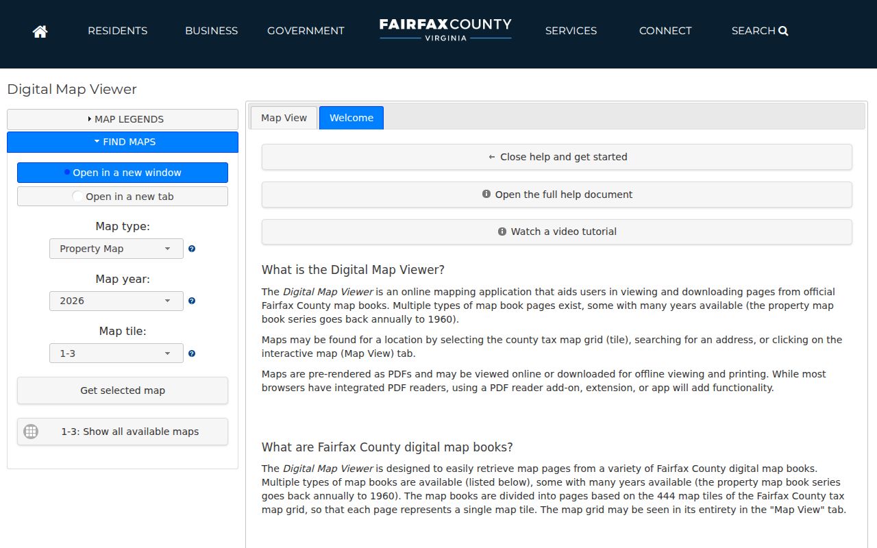 West Falls Church ZIP lookup view of the Fairfax Digital Map Viewer